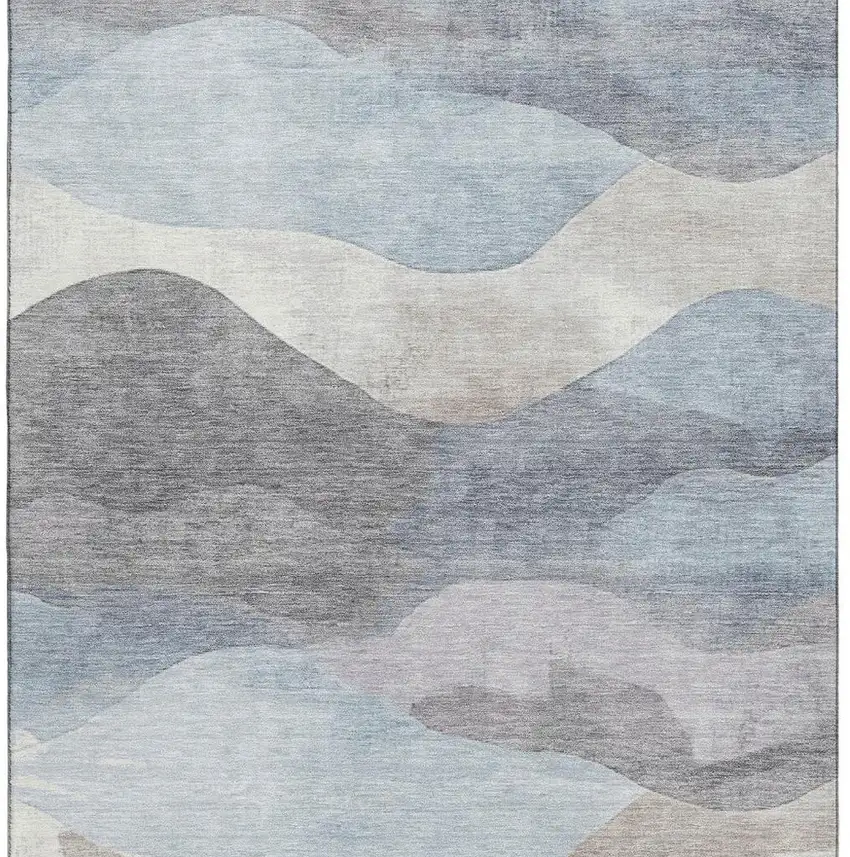 Sky Blue Beige And Ivory Abstract Washable Area Rug With UV Protection Photo 3