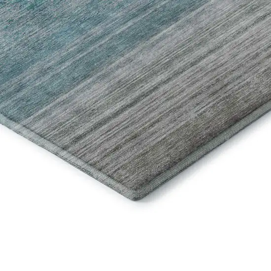 Sky Blue Beige And Ivory Striped Washable Area Rug With UV Protection Photo 7