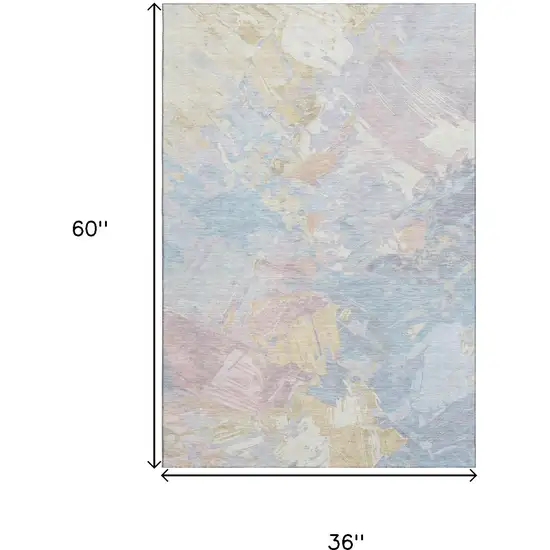 Sky Blue Beige And Mauve Abstract Washable Area Rug With UV Protection Photo 9