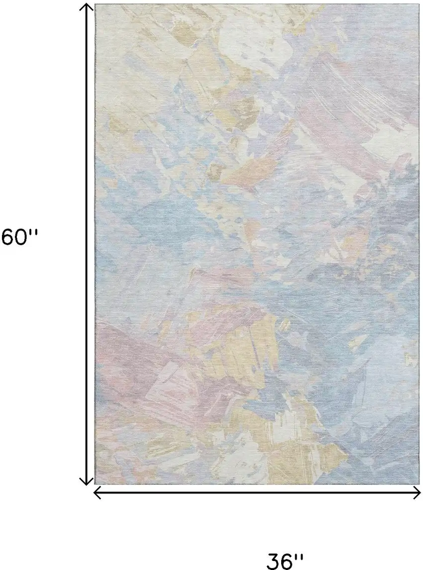 Sky Blue Beige And Mauve Abstract Washable Area Rug With UV Protection Photo 9