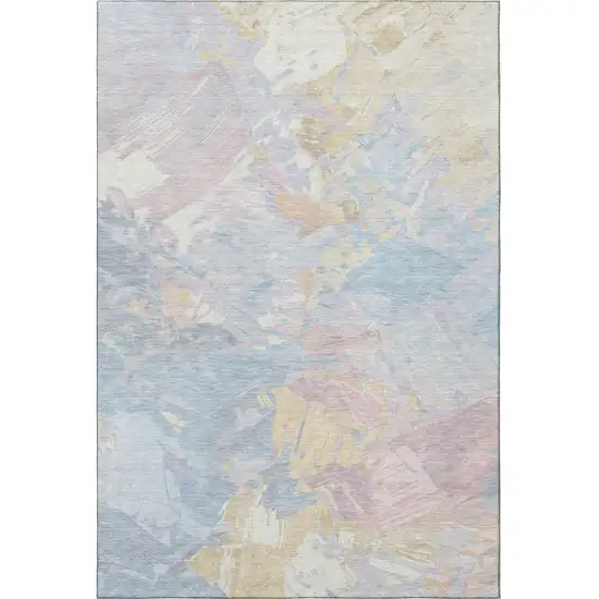 Sky Blue Beige And Mauve Abstract Washable Area Rug With UV Protection Photo 2