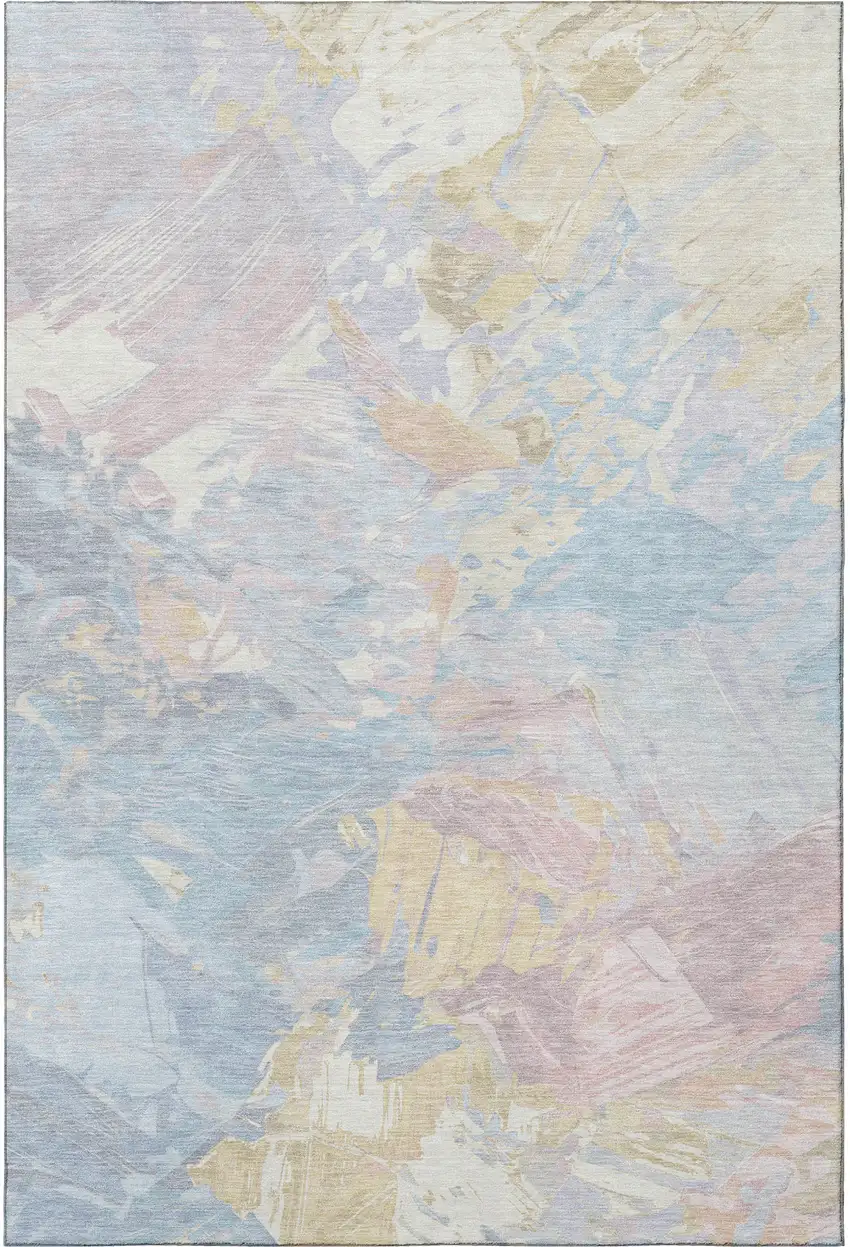 Sky Blue Beige And Mauve Abstract Washable Area Rug With UV Protection Photo 2
