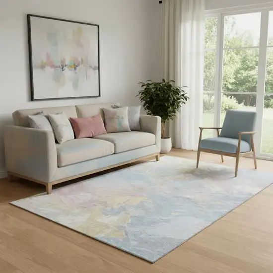 Sky Blue Beige And Mauve Abstract Washable Area Rug With UV Protection Photo 2