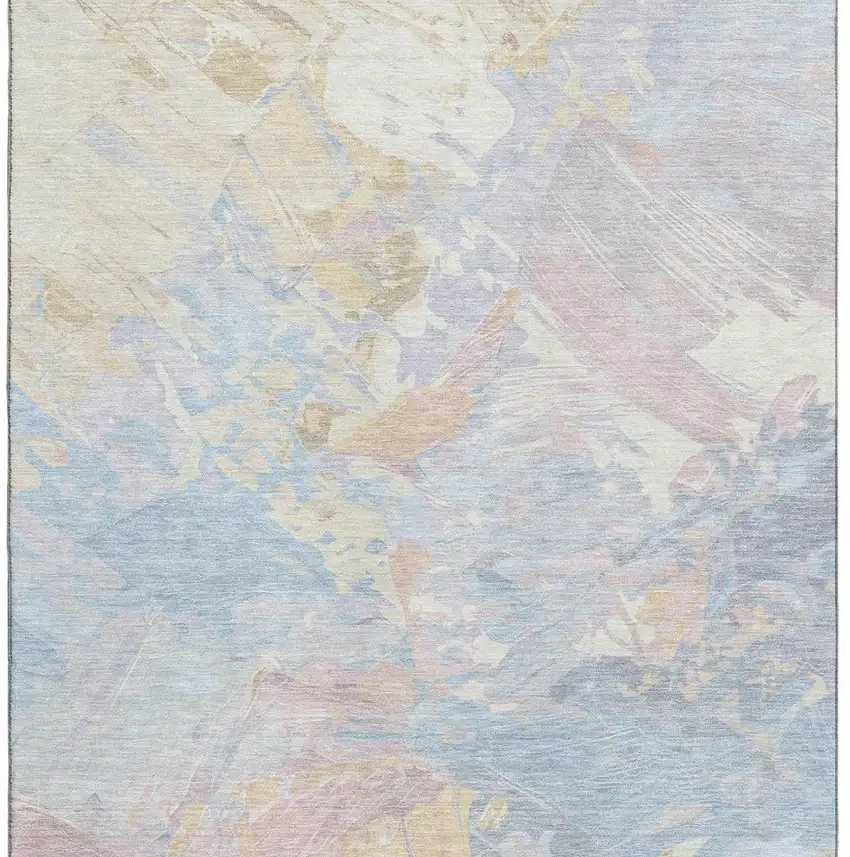 Sky Blue Beige And Mauve Abstract Washable Area Rug With UV Protection Photo 4