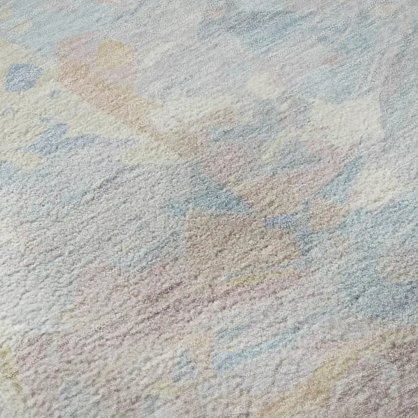 Sky Blue Beige And Mauve Abstract Washable Area Rug With UV Protection Photo 9