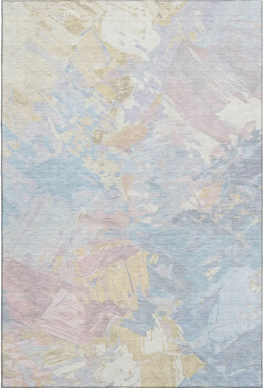 Sky Blue Beige And Mauve Abstract Washable Area Rug With UV Protection Photo 1