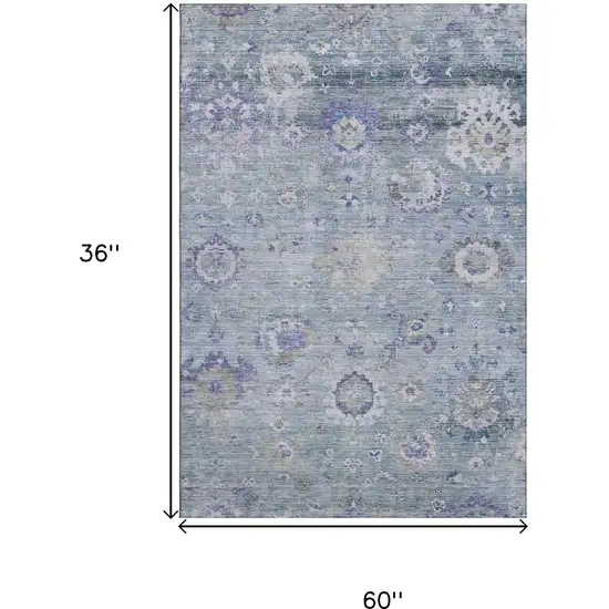 Sky Blue Beige And Purple Floral Washable Area Rug With UV Protection Photo 9