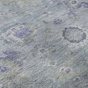 Photo of Sky Blue Beige And Purple Floral Washable Area Rug With UV Protection