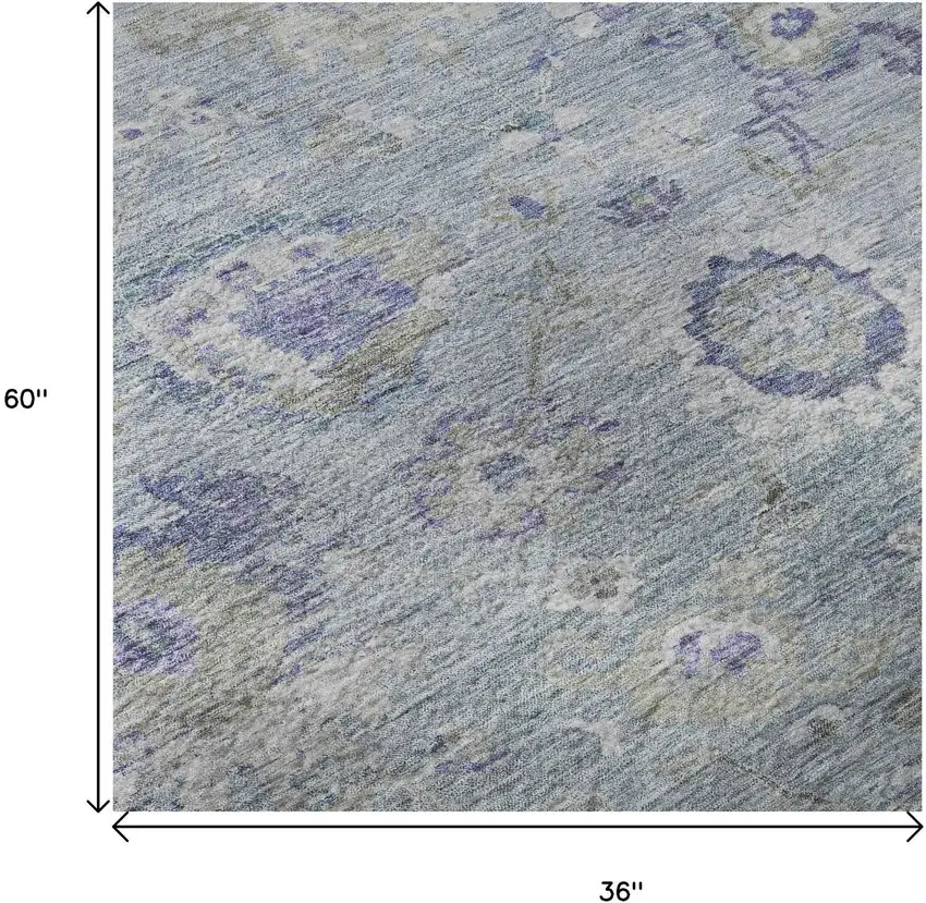 Sky Blue Beige And Purple Floral Washable Area Rug With UV Protection Photo 9