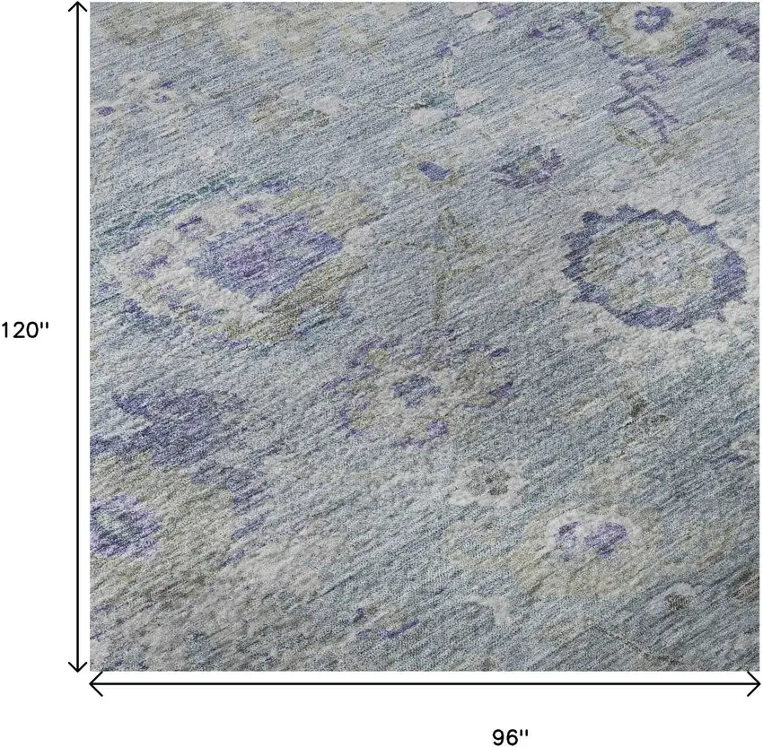 Sky Blue Beige And Purple Floral Washable Area Rug With UV Protection Photo 9