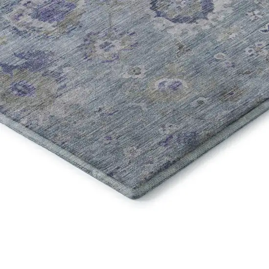 Sky Blue Beige And Purple Floral Washable Area Rug With UV Protection Photo 8