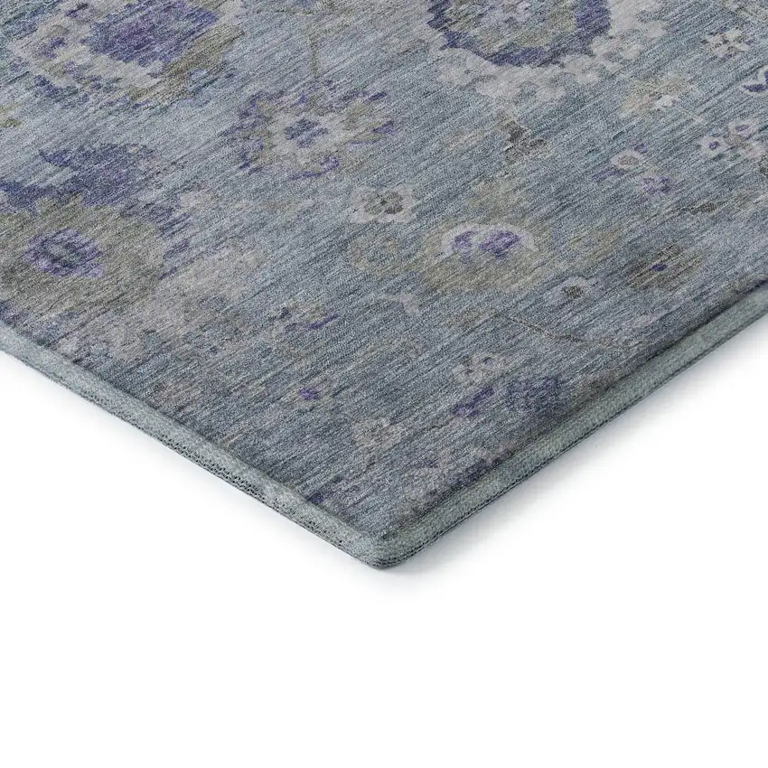 Sky Blue Beige And Purple Floral Washable Area Rug With UV Protection Photo 8