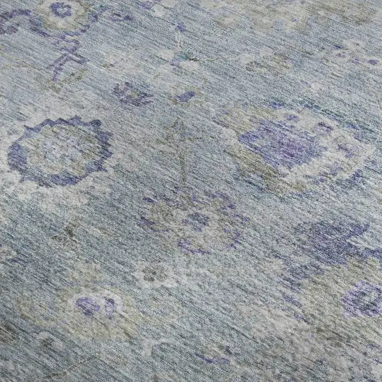 Sky Blue Beige And Purple Floral Washable Area Rug With UV Protection Photo 3