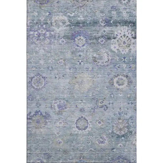 Sky Blue Beige And Purple Floral Washable Area Rug With UV Protection Photo 6