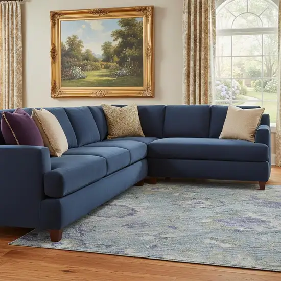 Sky Blue Beige And Purple Floral Washable Area Rug With UV Protection Photo 2