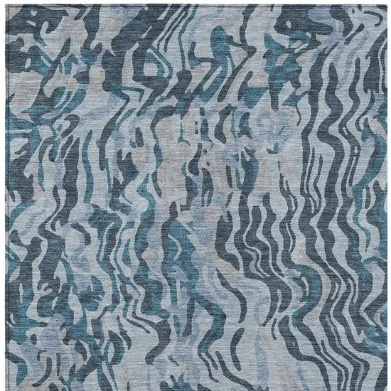 Sky Blue Black And Teal Blue Abstract Washable Indoor Outdoor Area Rug Photo 6