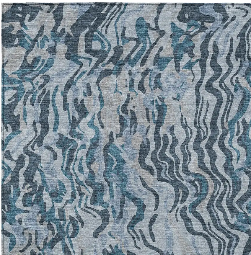 Sky Blue Black And Teal Blue Abstract Washable Indoor Outdoor Area Rug Photo 6