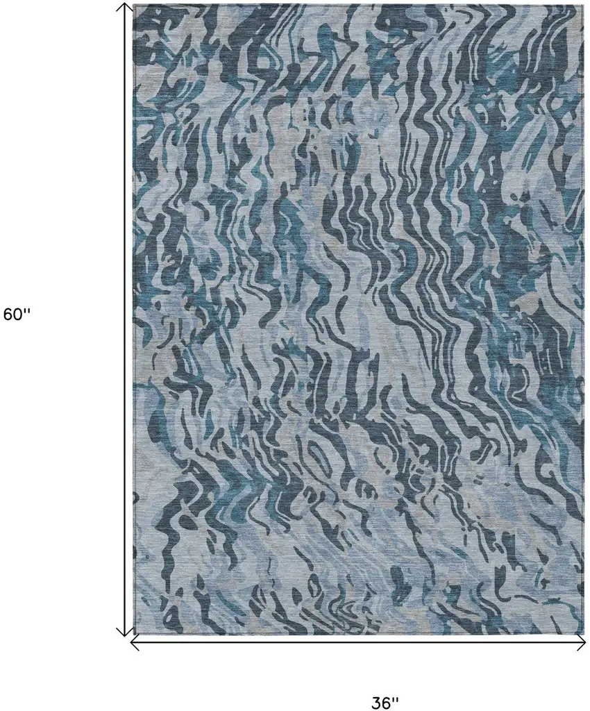Sky Blue Black And Teal Blue Abstract Washable Indoor Outdoor Area Rug Photo 3