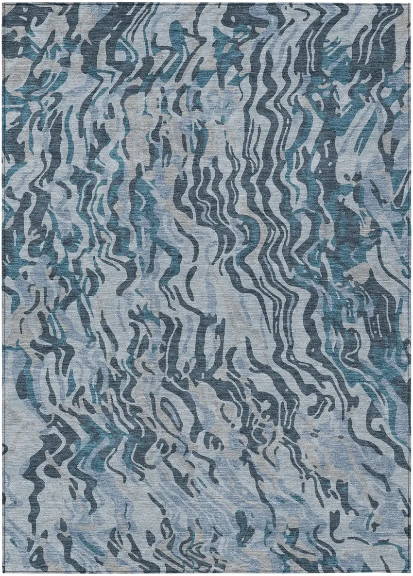 Sky Blue Black And Teal Blue Abstract Washable Indoor Outdoor Area Rug Photo 2