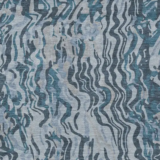 Sky Blue Black And Teal Blue Abstract Washable Indoor Outdoor Area Rug Photo 6