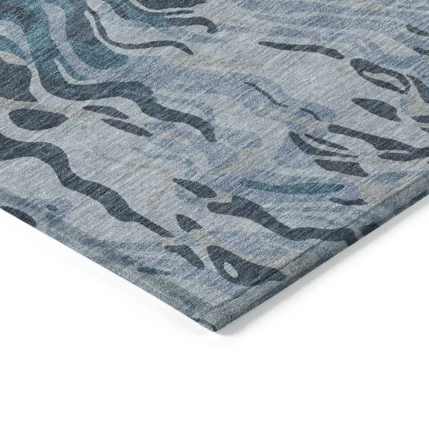 Sky Blue Black And Teal Blue Abstract Washable Indoor Outdoor Area Rug Photo 5