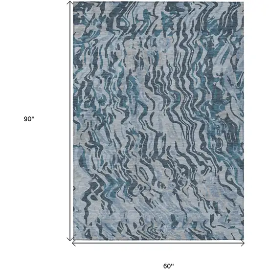 Sky Blue Black And Teal Blue Abstract Washable Indoor Outdoor Area Rug Photo 3