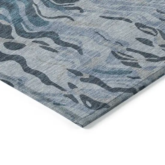 Sky Blue Black And Teal Blue Abstract Washable Indoor Outdoor Area Rug Photo 5