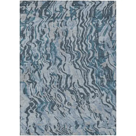 Sky Blue Black And Teal Blue Abstract Washable Indoor Outdoor Area Rug Photo 2