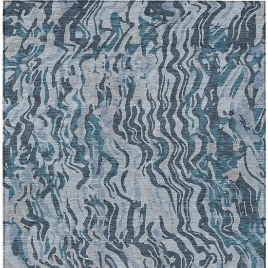 Sky Blue Black And Teal Blue Abstract Washable Indoor Outdoor Area Rug Photo 7