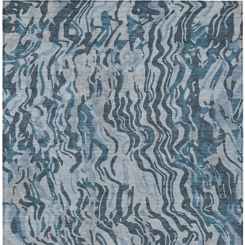 Sky Blue Black And Teal Blue Abstract Washable Indoor Outdoor Area Rug Photo 7