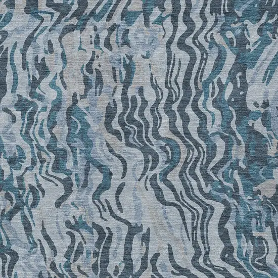 Sky Blue Black And Teal Blue Abstract Washable Indoor Outdoor Area Rug Photo 6
