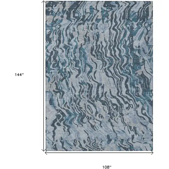 Sky Blue Black And Teal Blue Abstract Washable Indoor Outdoor Area Rug Photo 3