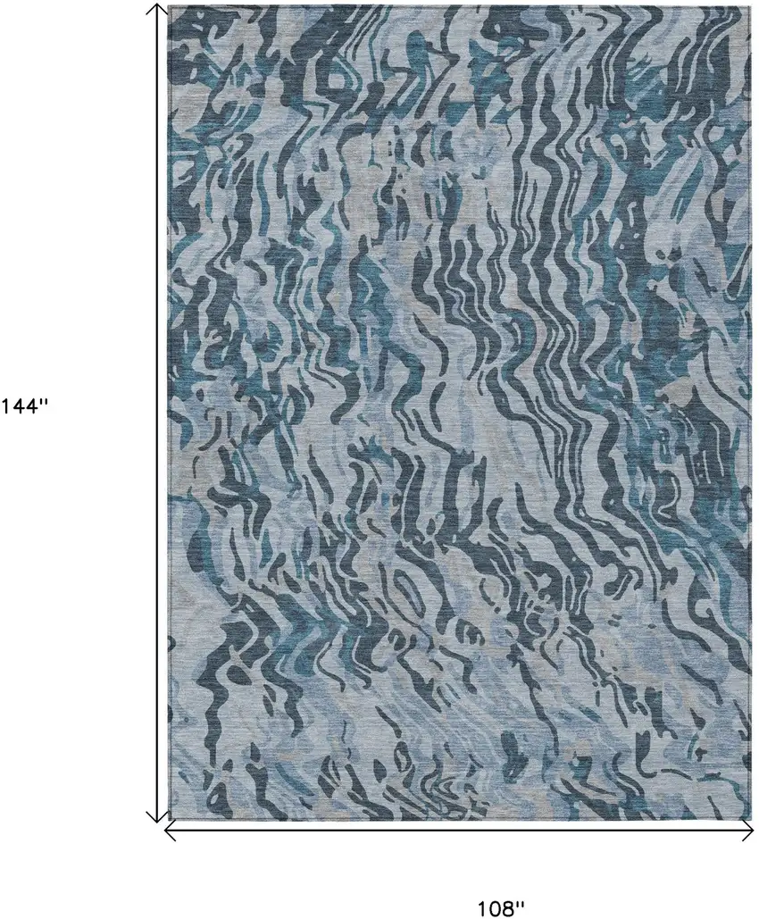 Sky Blue Black And Teal Blue Abstract Washable Indoor Outdoor Area Rug Photo 3
