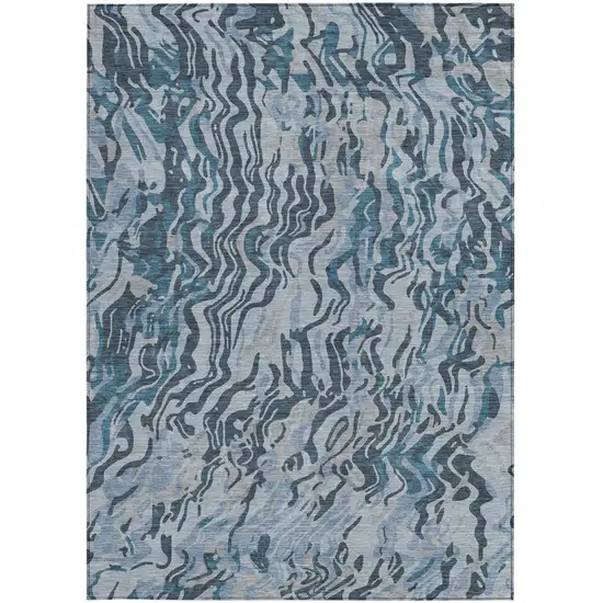 Sky Blue Black And Teal Blue Abstract Washable Indoor Outdoor Area Rug Photo 6