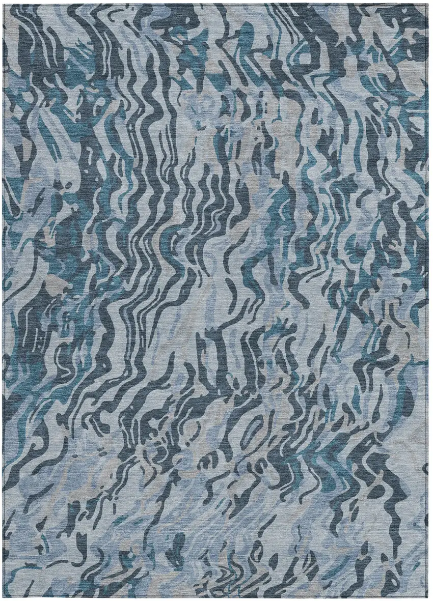 Sky Blue Black And Teal Blue Abstract Washable Indoor Outdoor Area Rug Photo 6