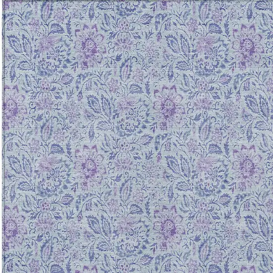Sky Blue Blue And Purple Floral Washable Indoor Outdoor Area Rug Photo 5