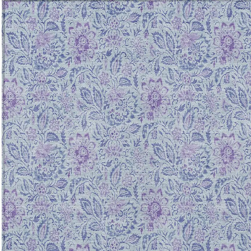 Sky Blue Blue And Purple Floral Washable Indoor Outdoor Area Rug Photo 5