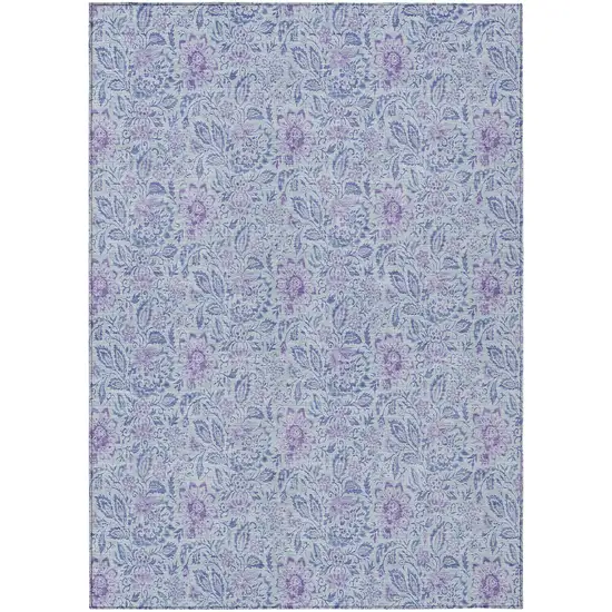 Sky Blue Blue And Purple Floral Washable Indoor Outdoor Area Rug Photo 2