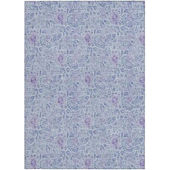 Sky Blue Blue And Purple Floral Washable Indoor Outdoor Area Rug Photo 6