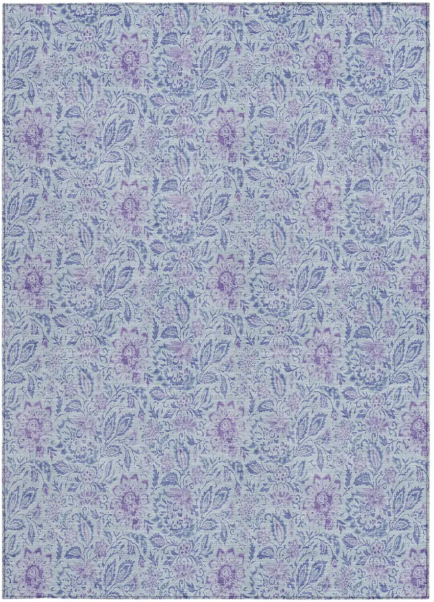 Sky Blue Blue And Purple Floral Washable Indoor Outdoor Area Rug Photo 6