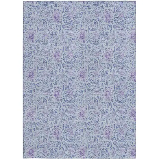 Sky Blue Blue And Purple Floral Washable Indoor Outdoor Area Rug Photo 6