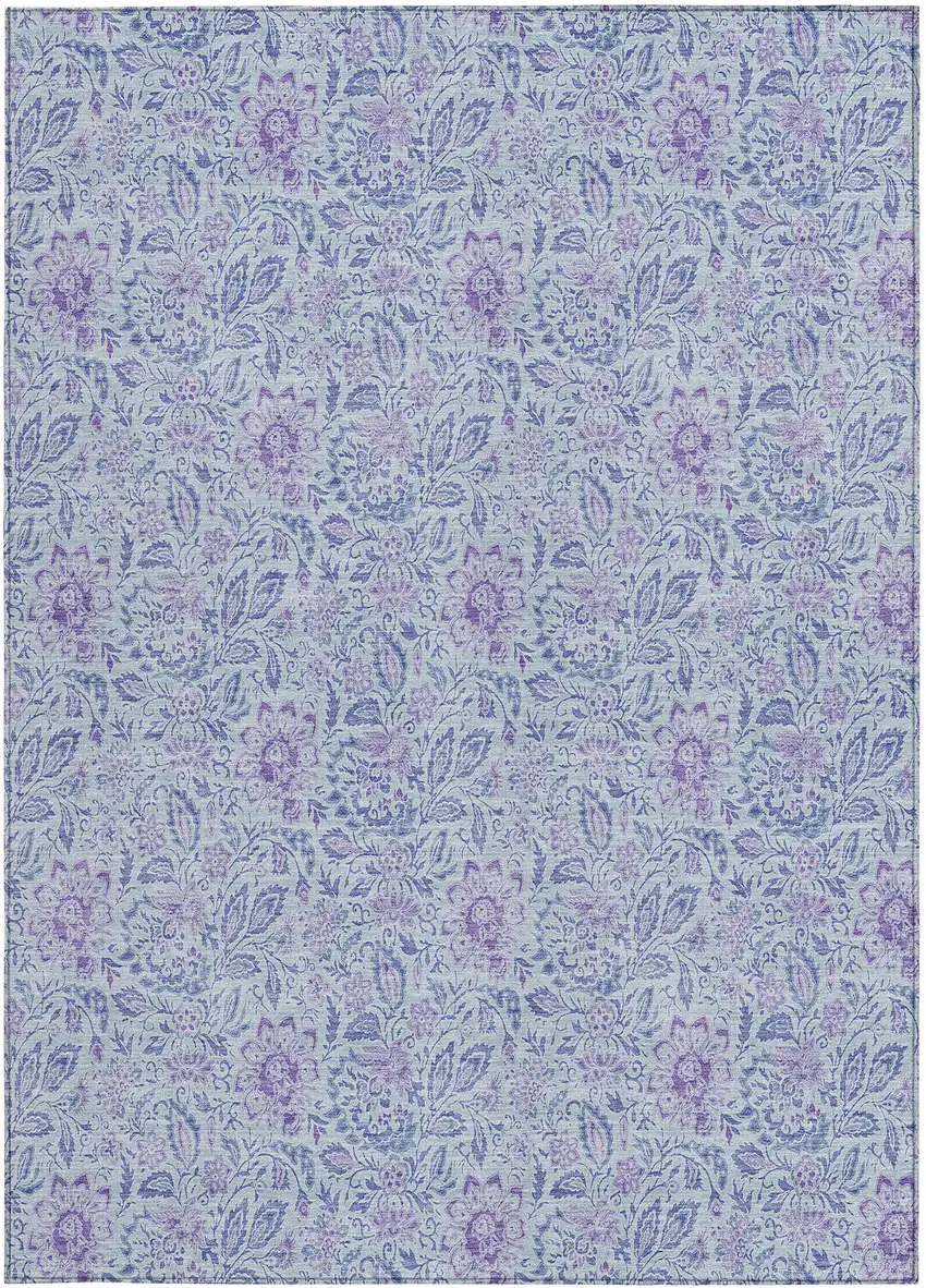 Sky Blue Blue And Purple Floral Washable Indoor Outdoor Area Rug Photo 6