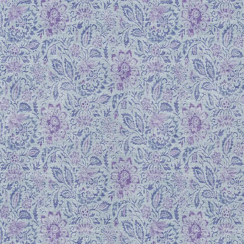 Sky Blue Blue And Purple Floral Washable Indoor Outdoor Area Rug Photo 5