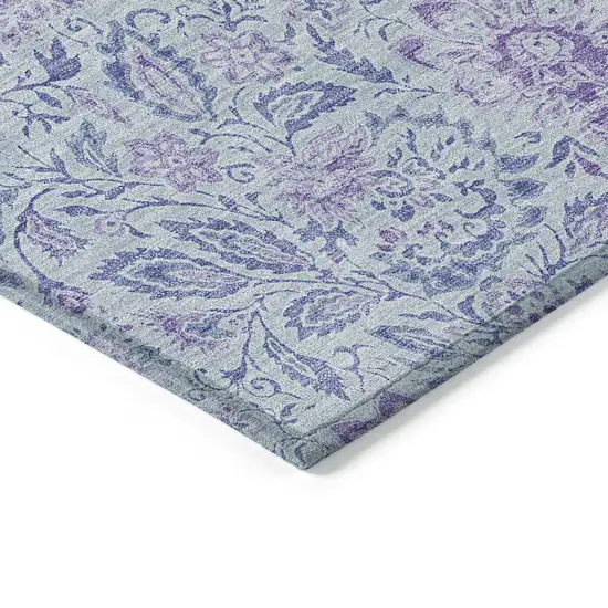 Sky Blue Blue And Purple Floral Washable Indoor Outdoor Area Rug Photo 4
