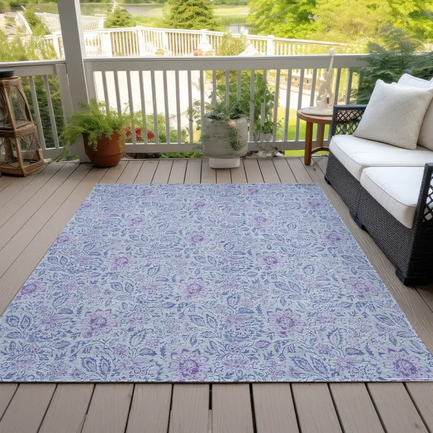 Sky Blue Blue And Purple Floral Washable Indoor Outdoor Area Rug Photo 7
