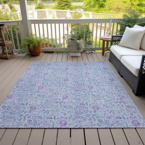 Sky Blue Blue And Purple Floral Washable Indoor Outdoor Area Rug Photo 7