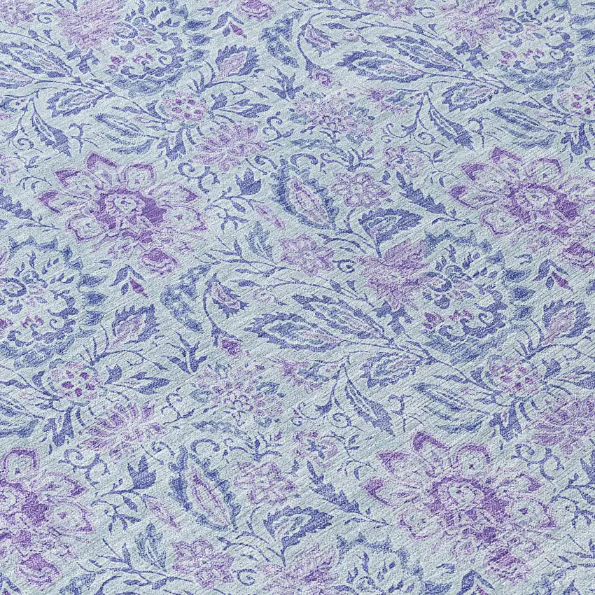 Sky Blue And Purple Floral Washable Indoor Outdoor Area Rug Photo 7