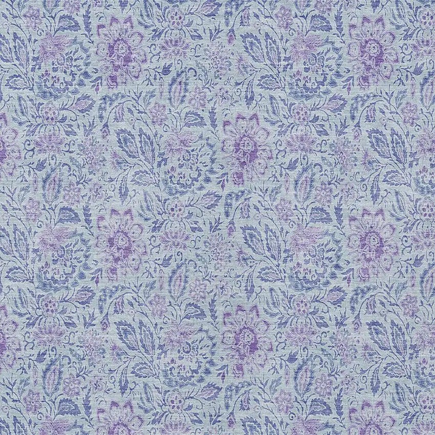 Sky Blue Blue And Purple Floral Washable Indoor Outdoor Area Rug Photo 5