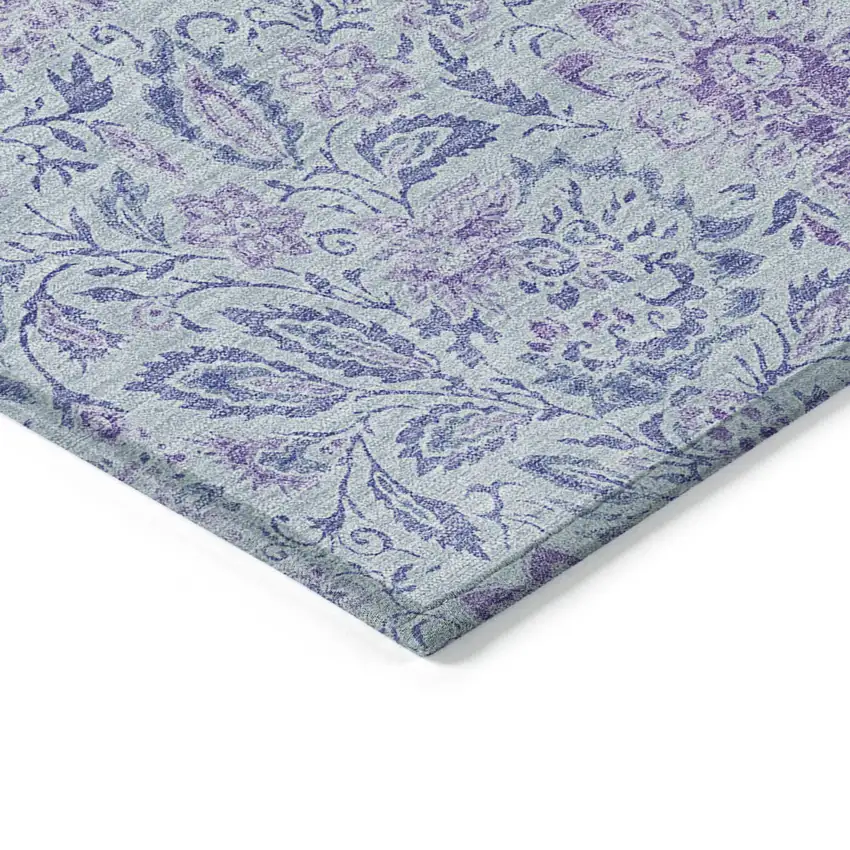 Sky Blue Blue And Purple Floral Washable Indoor Outdoor Area Rug Photo 4