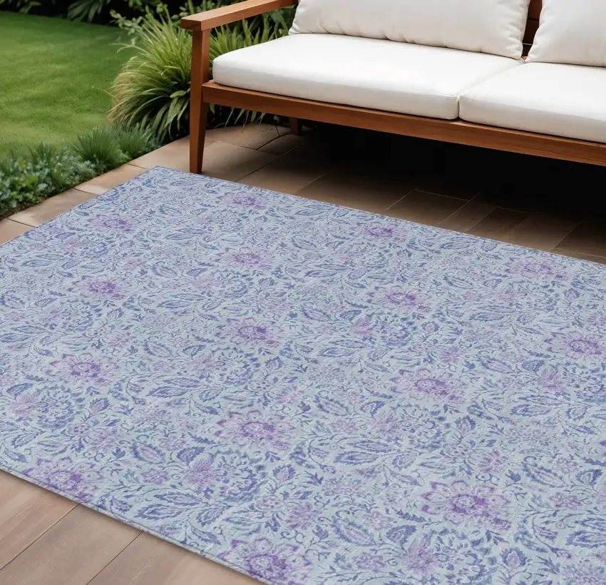 Sky Blue Blue And Purple Floral Washable Indoor Outdoor Area Rug Photo 1